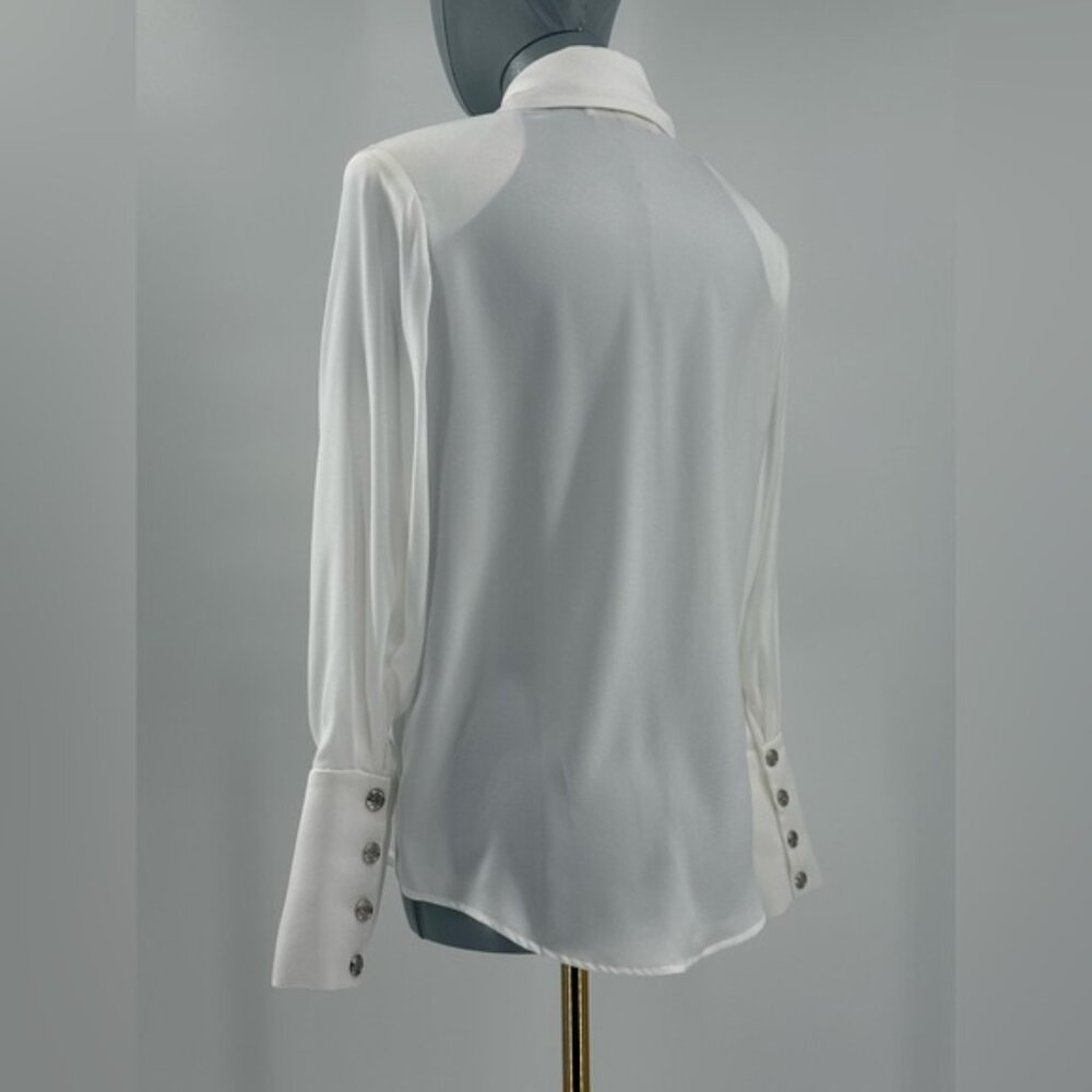 🆕 BRONX & BANCO 🧿 NWOT Blair Ivory White Shirt Blouse, Snap Cuffs - Sz XS US 2 - Picture 7 of 14